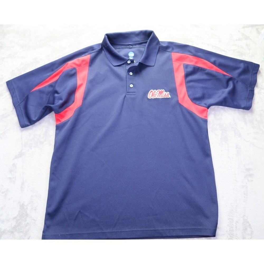 NCAA‎ Ole Miss Rebels Polo Shirt Mens Large Navy Blue Red Short Sleeve Adidas